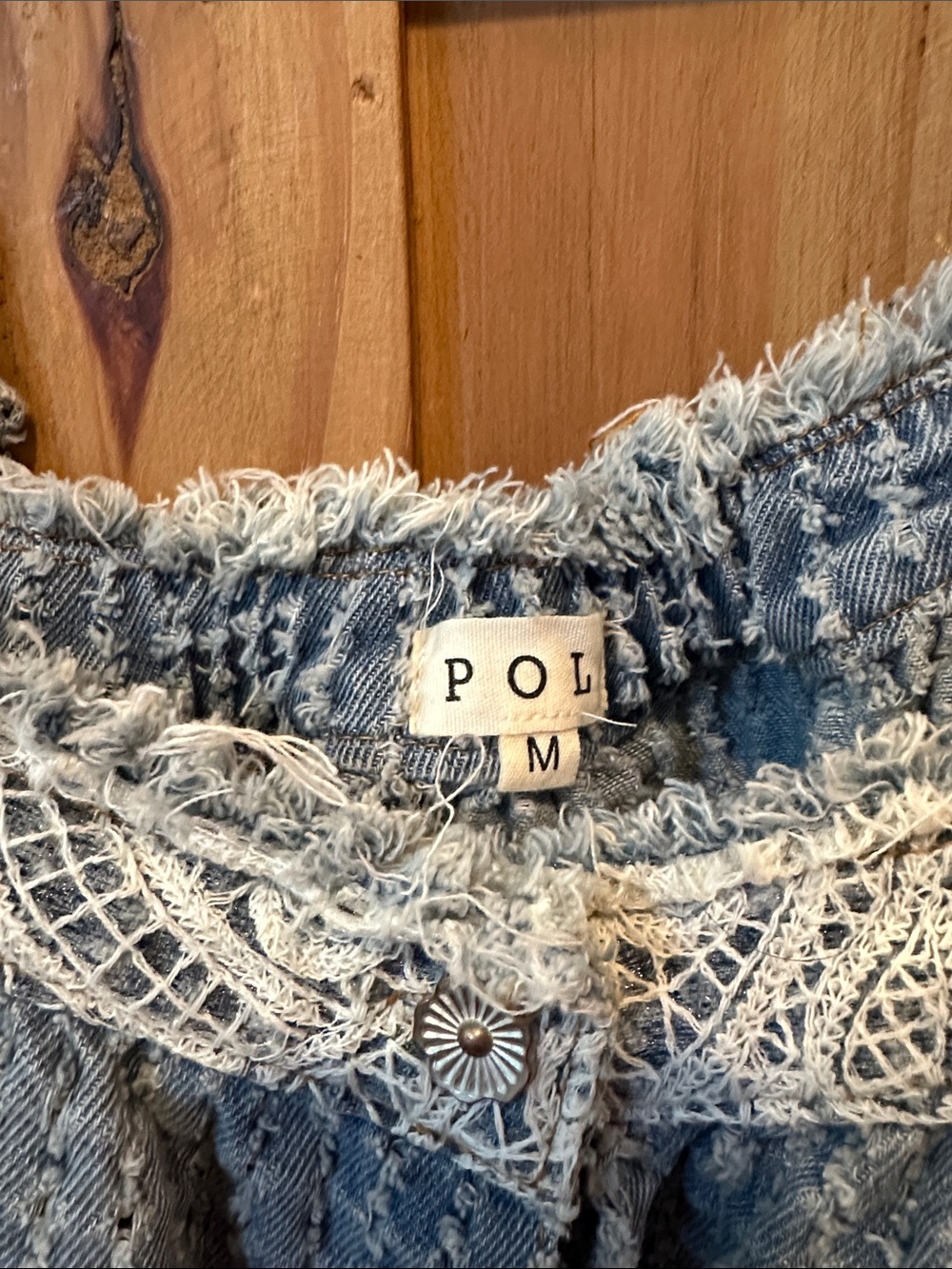 POL Blue Textured Lace-Trim mini dress. - Picture 2 of 3